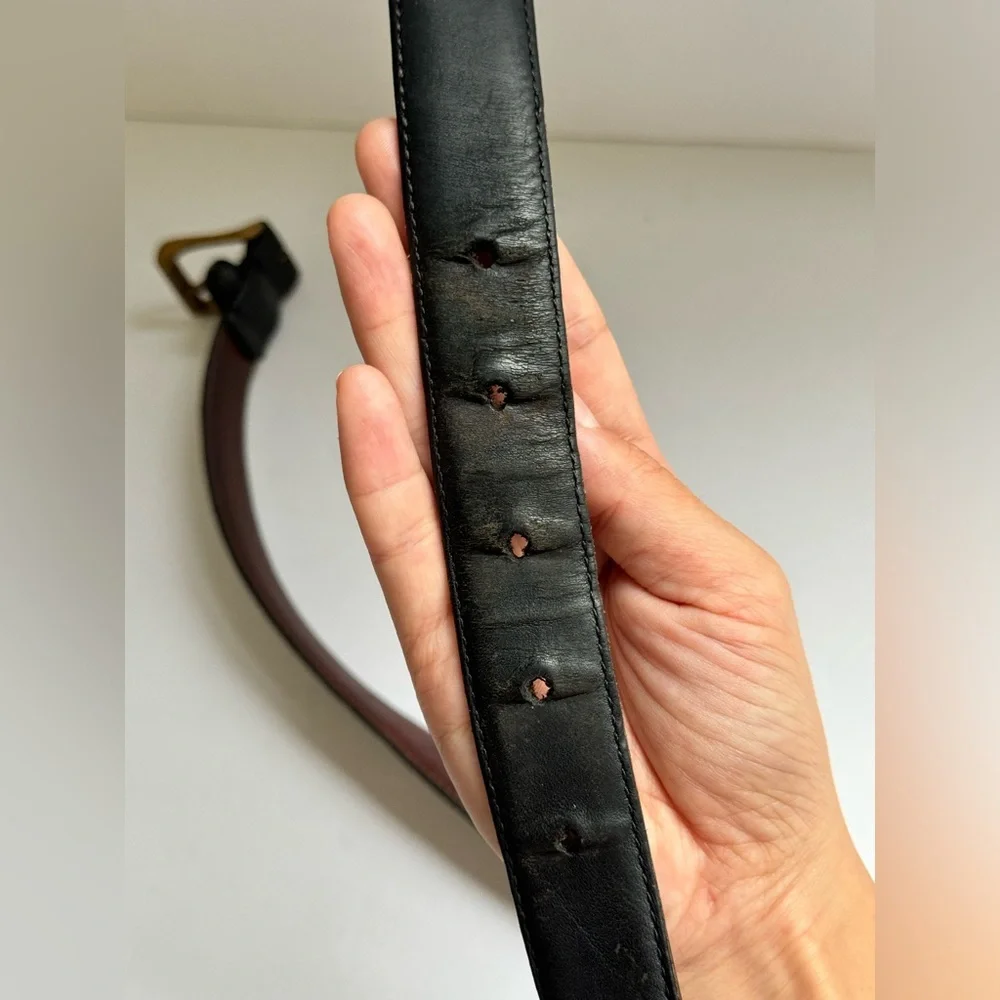 COACH 5950 Black Burnished Cowhide Leather Dress Belt Brass Buckle SIZE 38